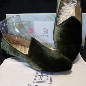 Birdies Heron Loafer Olive Green Crushed Velvet Flats Size 8.5 BRAND NEW!
